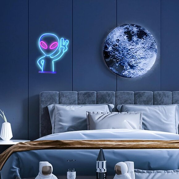 Blue Alien Neon Sign LED Wall Light USB Battery for Game Room Party Decor - Picture 3 of 9